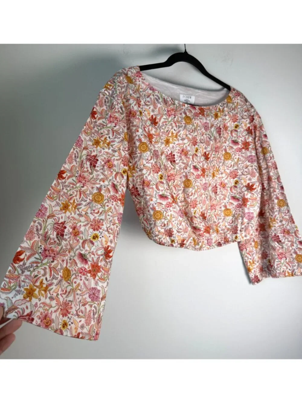 J. Crew Liberty Fabric Garden Of Life Top Bell-Sleeve Organic Cotton Cropped S